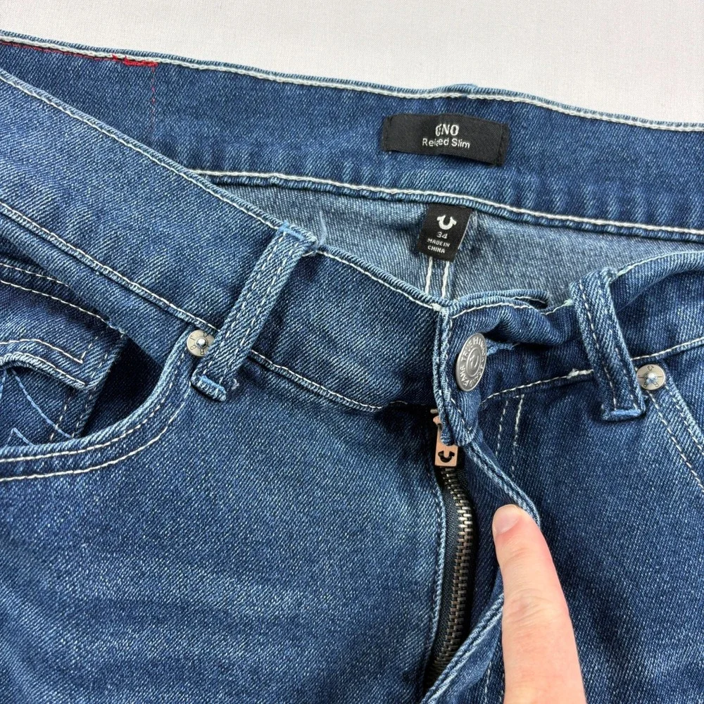 True Religion Jeans Mens 34x32 Blue Geno Relaxed Slim Flap Pockets Stretch Denim